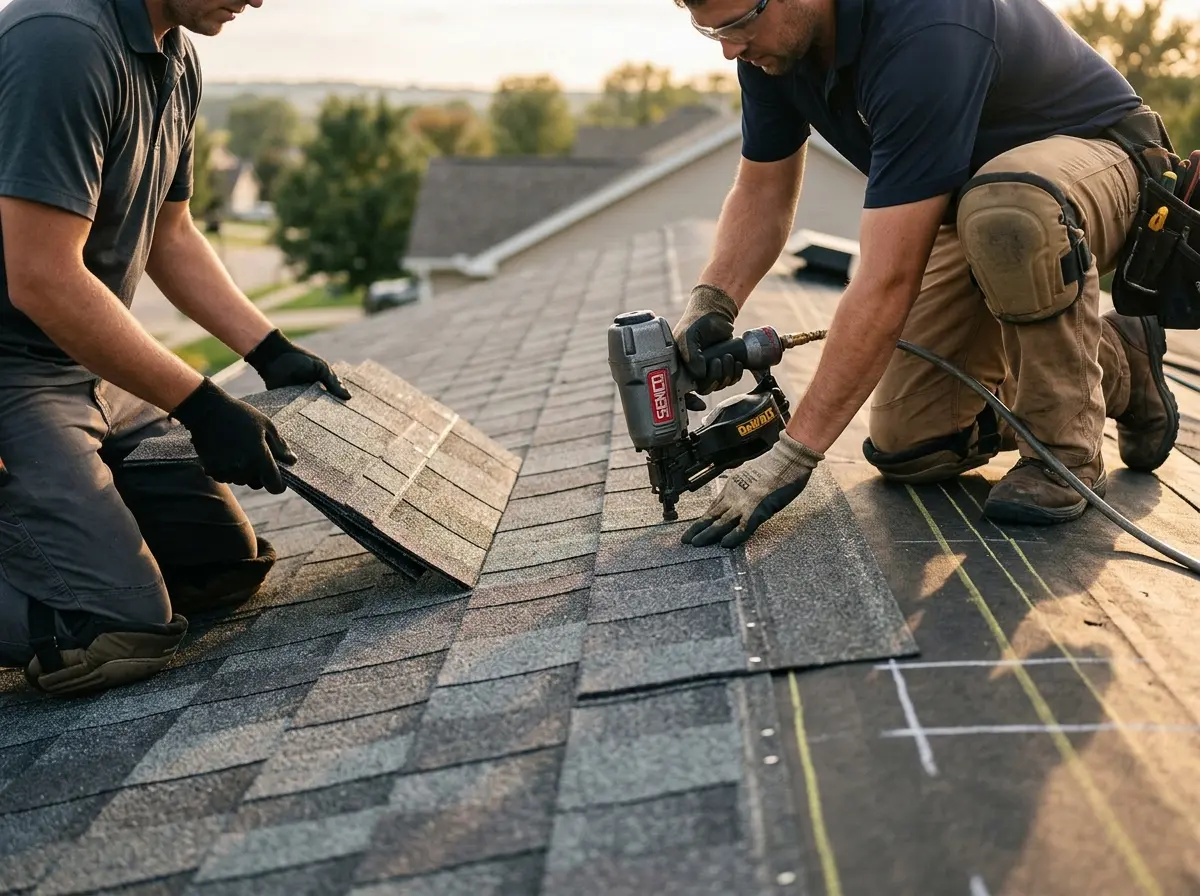 Professional roofer working on a residential roof in Wichita Falls